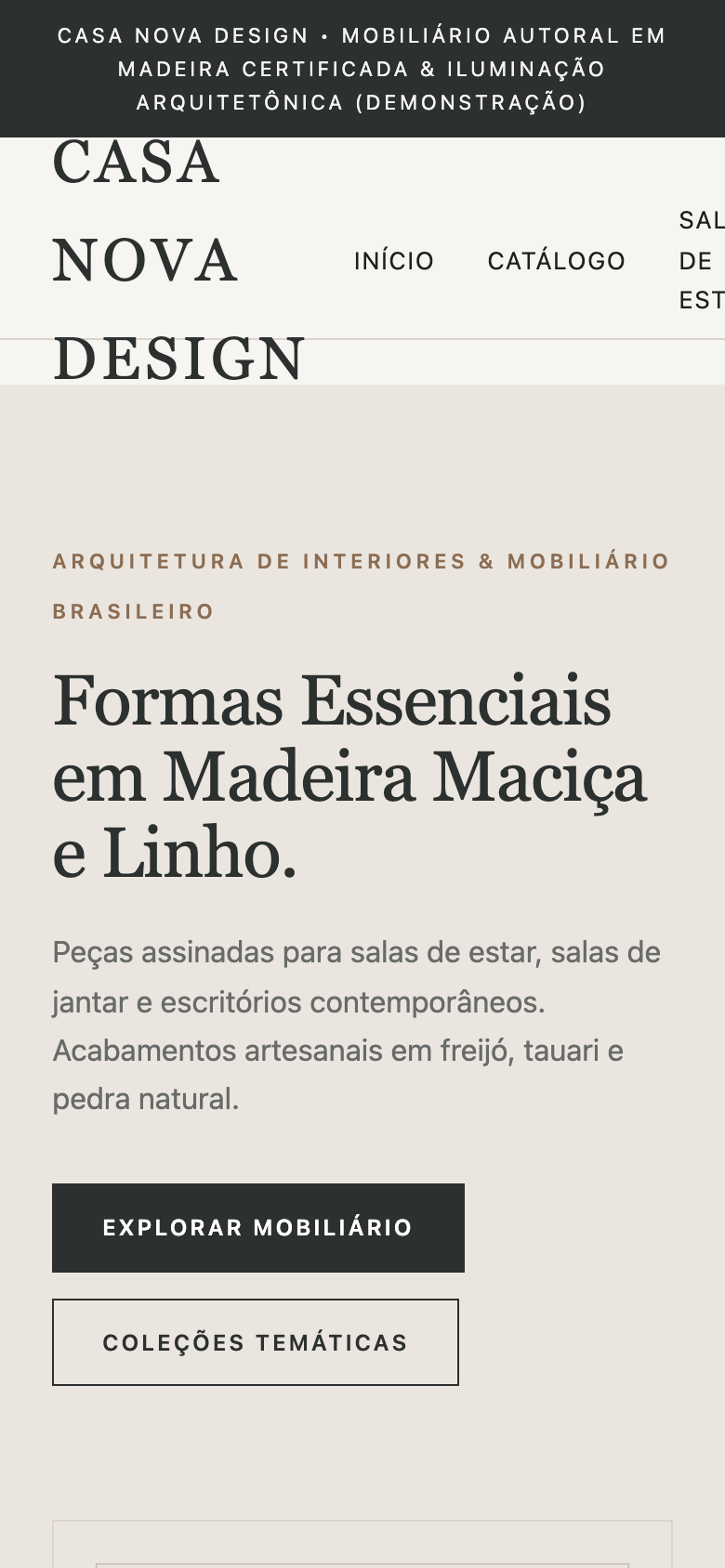 Screenshot Mobile do modelo Casa Nova Design