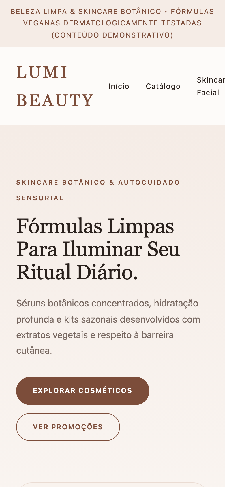 Screenshot Mobile do modelo Lumi Beauty