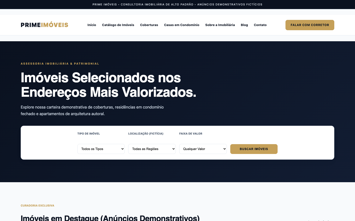 Apresentação do modelo Prime Imóveis — Imobiliárias e Corretores de Imóveis